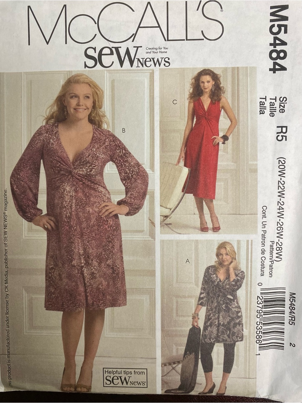 McCall's Pattern M5484 Size R5 (20W-22W-24W-26W-28W) Pullover knit dresses